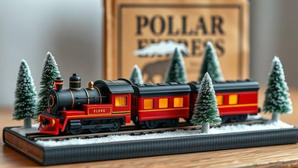 Charming handcrafted Polar Express diorama on tabletop.