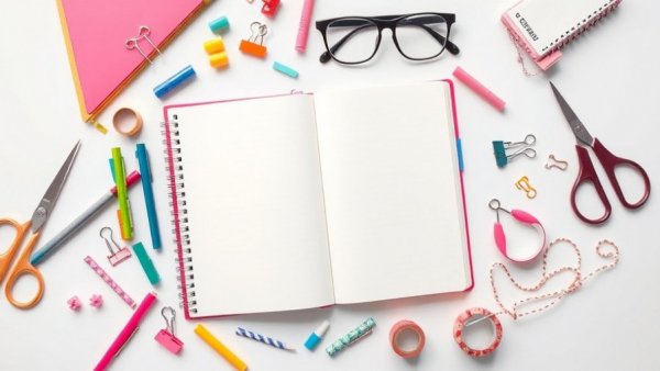 Colorful stationery with open notebook for flexible homeschool calendar.