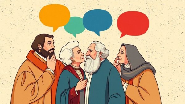 Whimsical historical collage with dialogue bubbles, mixed media style.