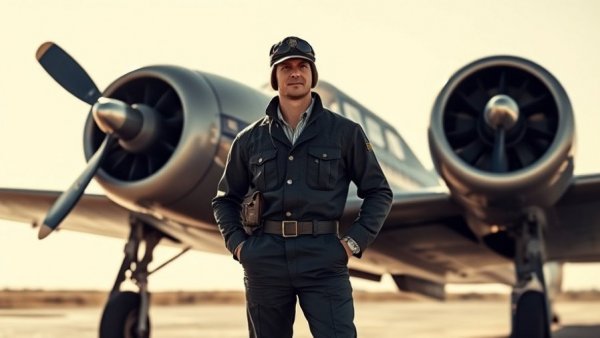 Vintage aviator with airplane, teaching history through the Amelia Earhart mystery.