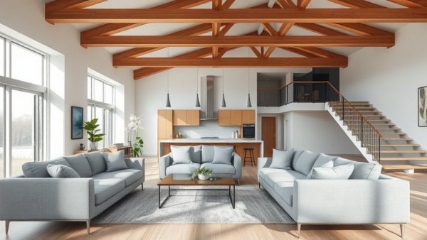 Spacious open-concept living space with modern design