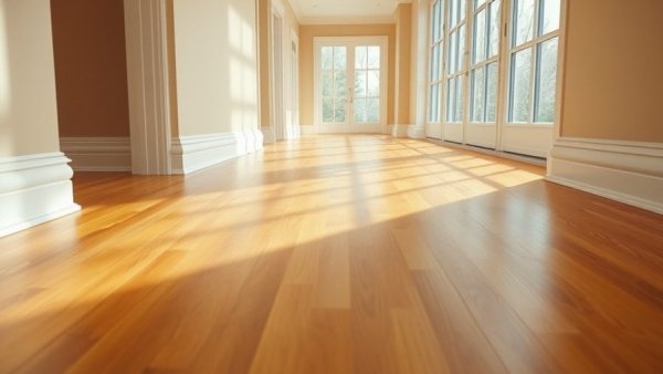 Warm-toned hardwood flooring in a bright, modern hallway, highlighting best flooring options 2025.