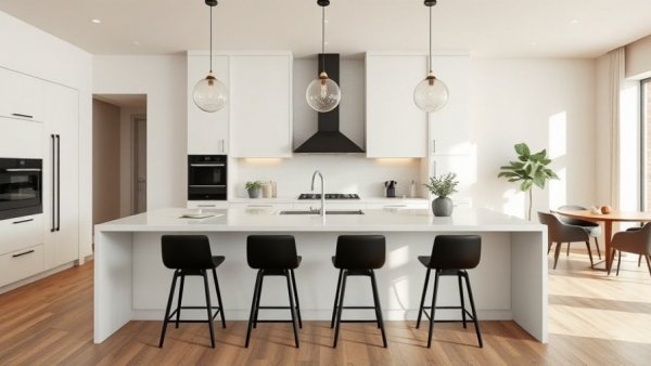 Modern kitchen showcasing energy-efficient home lighting upgrades.