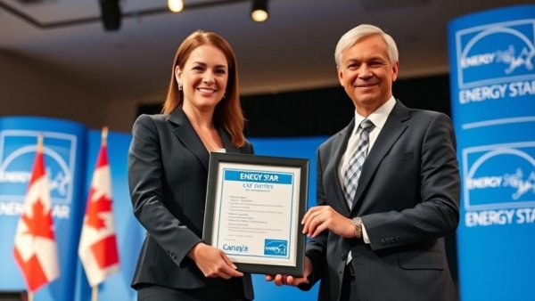 Business professionals holding ENERGY STAR Canada Award certificate.