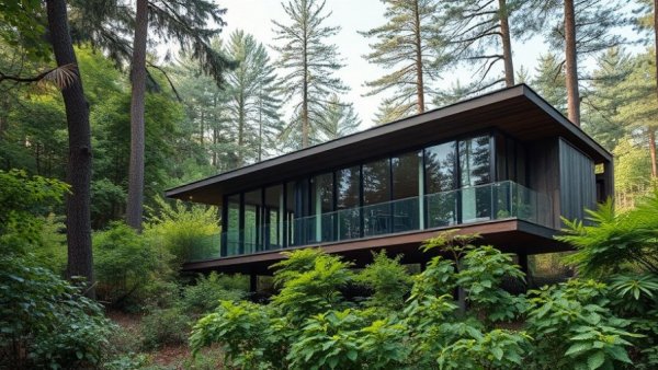A modern weathering steel structure in a forest showcases innovative architecture.