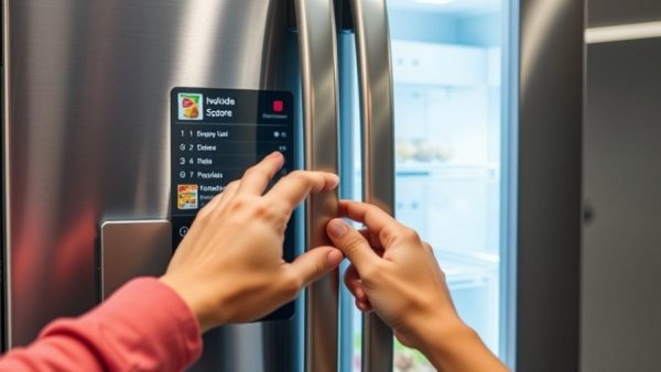 Smart fridge barcode scanner in action with product box.