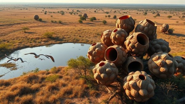 Eco-friendly maternity clinic in savannah landscape, supporting wildlife.