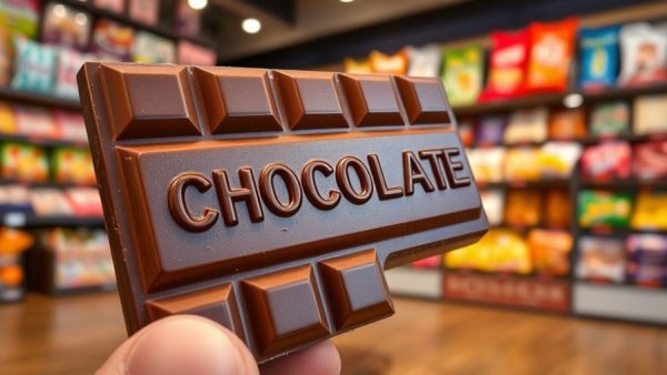 Detailed chocolate bar in retail setting, showcasing business growth in candy industry.