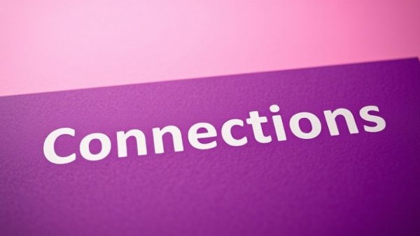 Close-up of 'Connections' card with purple light, group words focus.
