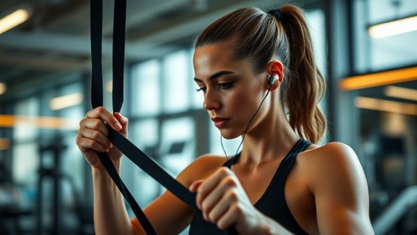 Best Workout Headphones 2026: Fit woman using resistance bands with earbuds.