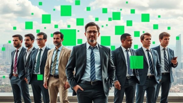 Futuristic collage of businessmen with digital theme representing business growth.