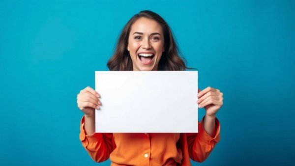 Cheerful woman promotes starting an AI agency.
