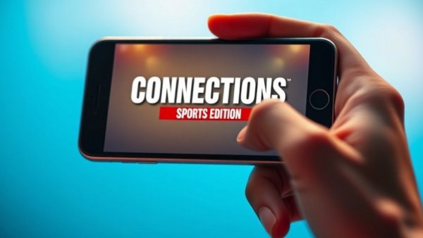 Smartphone displaying NYT Connections: Sports Edition against blue background.