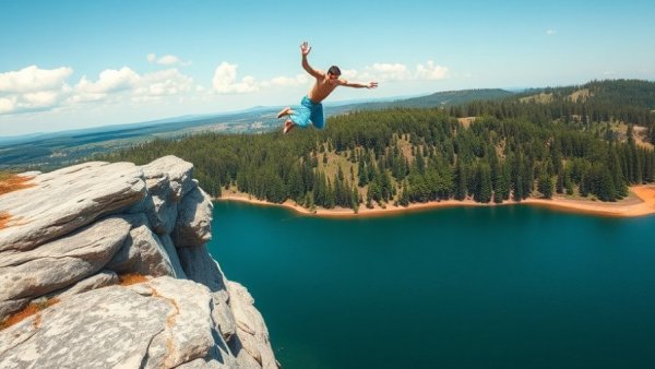 Momentary leap off a cliff emphasizes two-second pause in leadership.