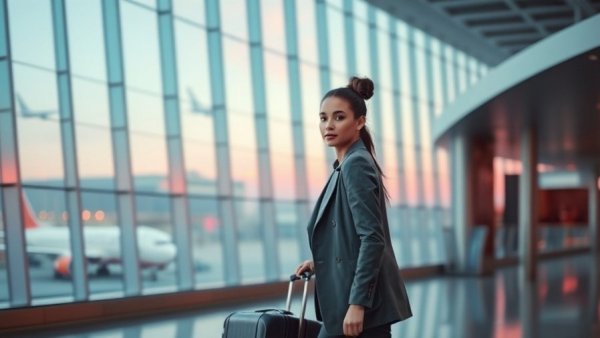 Woman at airport for Real ID air travel fee concept.