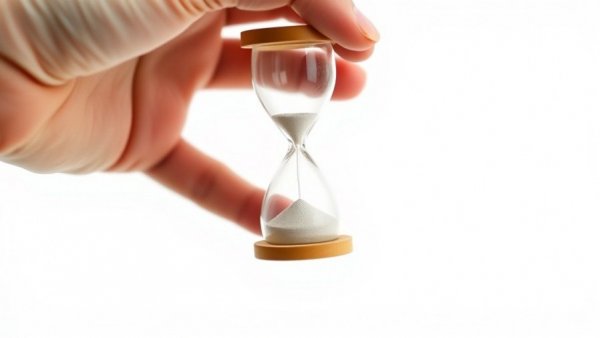 Hourglass in hand with 'one-word eulogy' text on white background.