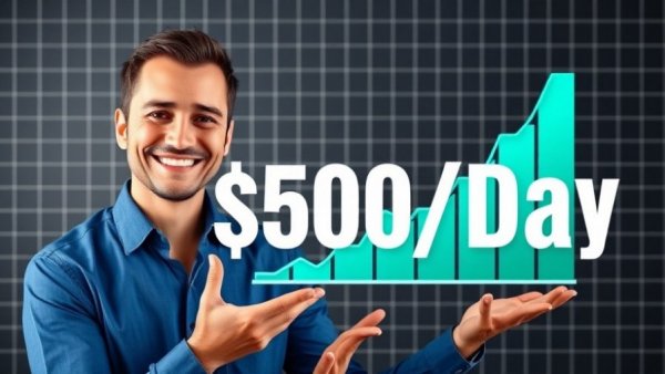 Man presenting AI business growth strategy with $500/Day chart.