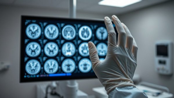 Medical professional examining brain MRI scans, focus on Alzheimer's disease.