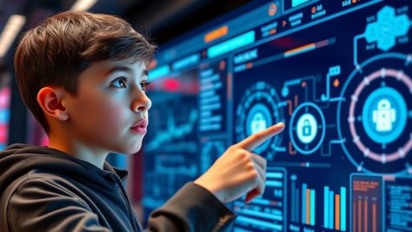 Intrigued person pointing at AI automation, promoting local business solutions.