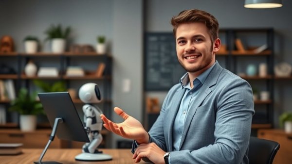 Man promoting AI chatbot to get customers for months in office setting.