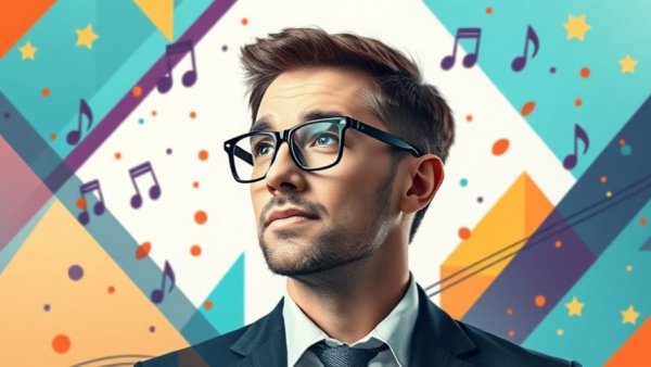 Professional male with a thoughtful expression in creative business growth artwork.