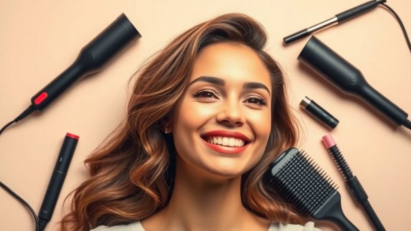 Stylized art of woman with styling tools, symbolizing business growth.