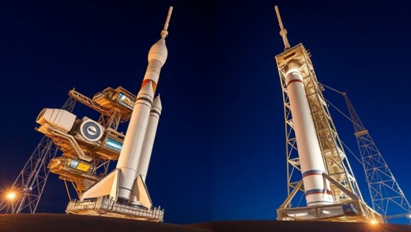 Artemis II rocket at launch site for NASA Moon mission.