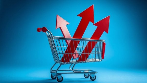 Shopping cart with arrows symbolizing business growth.