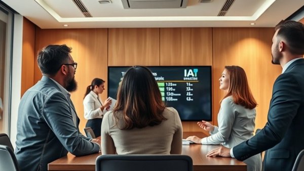 Business team discussing growth strategies in a modern conference room.