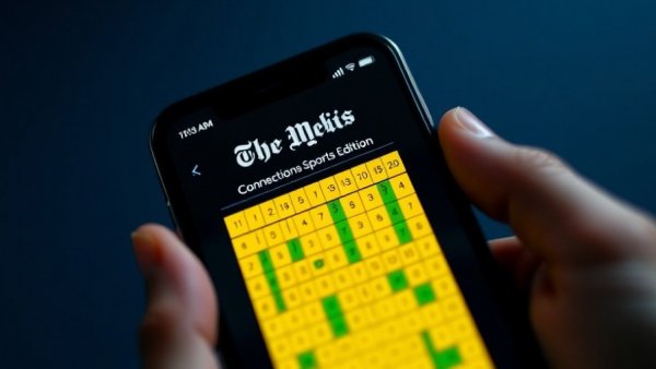 Close-up of smartphone with NYT Connections Sports Edition puzzle