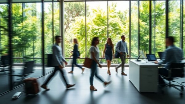 Modern office with blurred motion depicting business growth.