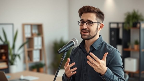 Professional speaker in home office discussing AI sales automation.