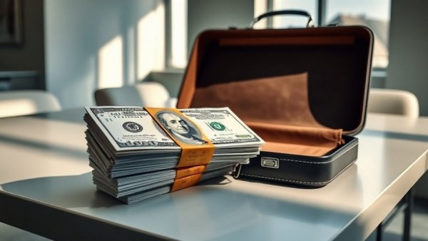 U.S. dollars and open briefcase on table for real estate marketing strategies.