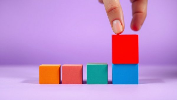 Blocks stacked in pyramid for business growth.