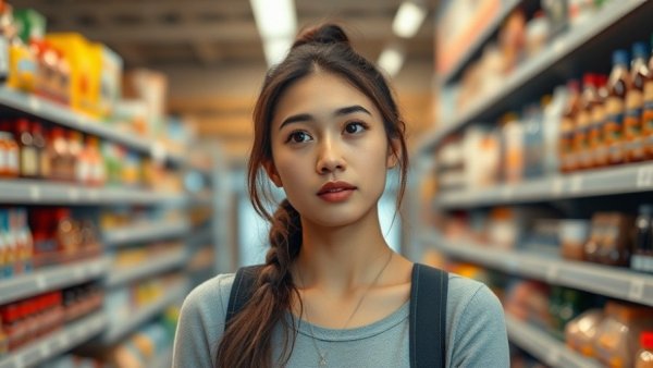 Horror Movies on HBO Max theme, young woman in grocery aisle.