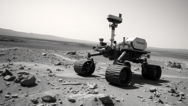NASA Curiosity Mars Rover stuck in a rock on Martian terrain.