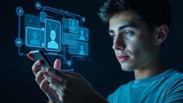 Digital chatbot interface with holographic elements for personal information security.