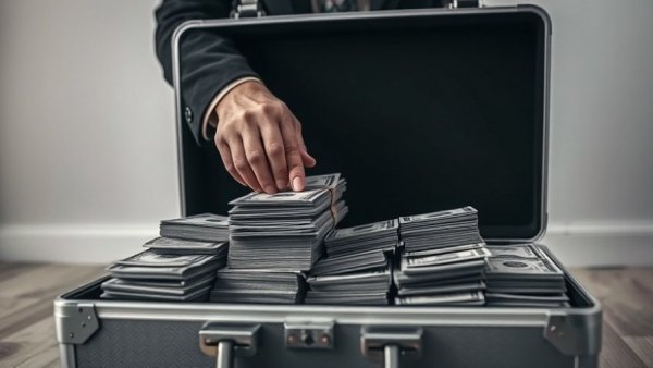 Close-up of cash management in a briefcase, detailed.