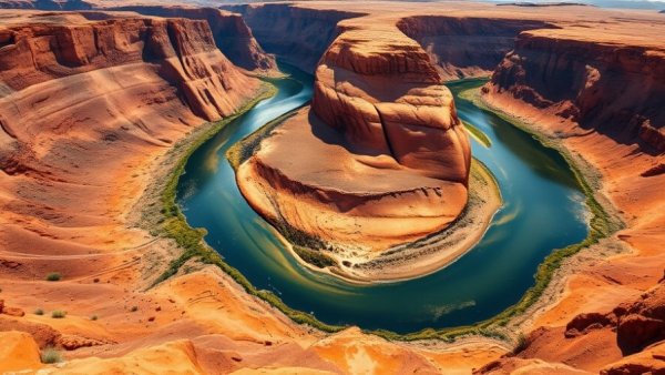Majestic canyon river bend symbolizing business growth.
