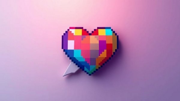 Pixel heart in speech bubble on gradient background, Climate Change and Small Business Adaptation concept.