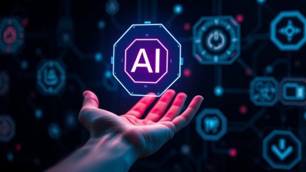 AI icon above a hand symbolizing investment in AI stocks.