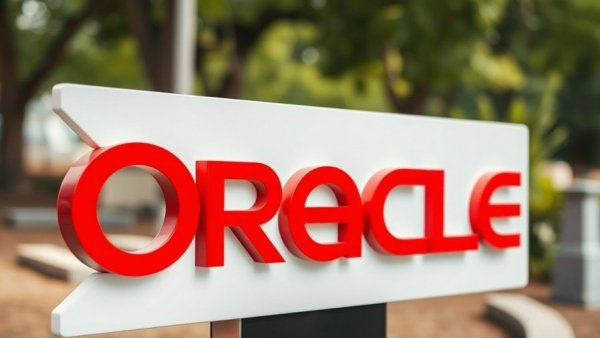 Oracle sign with bold design outdoors, Oracle stock AI rebound.