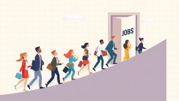 Illustration of professionals climbing graph to jobs door, January Jobs Report Impact on Small Business context.