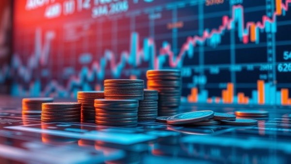 Porch Group earnings report depicted with coins and digital charts, illustrating growth.