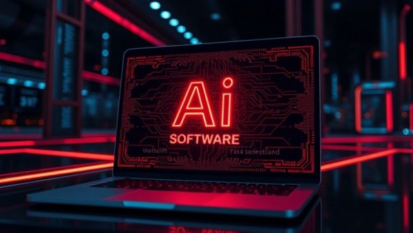 Futuristic AI software interface on a laptop screen, AI agent security risks.
