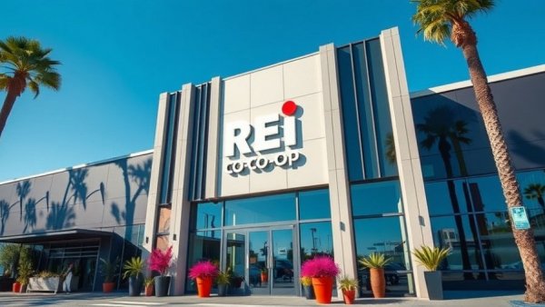 REI Co-op storefront under bright daylight.