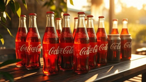 Coca-Cola bottles and cans on table in sunlight, highlighting shrinkflation strategy.