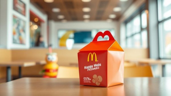 Close-up of McDonald's Happy Meal on a table in fast food restaurant.