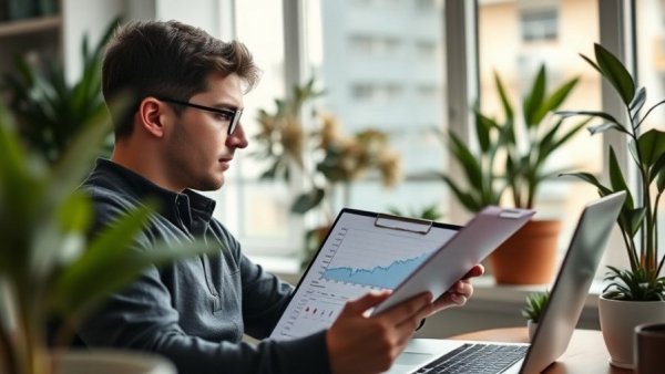 Young man analyzing stock data at home office, questioning if Palantir stock is overvalued.