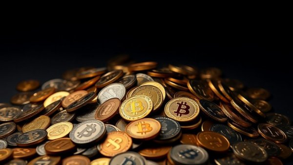 Pile of diverse cryptocurrency coins on a dark background, symbolizing Crypto Winter Recovery Predictions.